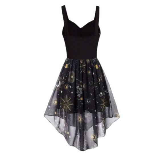 New SHEIN Goth Punk Black Chiffon Moon Stars Dress Halloween Plus Size 3XL E30 - Picture 2 of 9